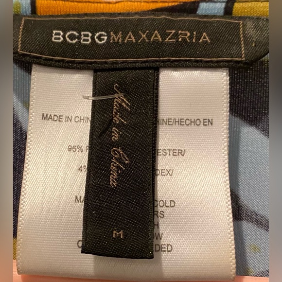 BCBGMAXAZRIA Woodblock Navy Folk Art Floral Dress Tie Waist Peplum Sheath Dress - Picture 4 of 11